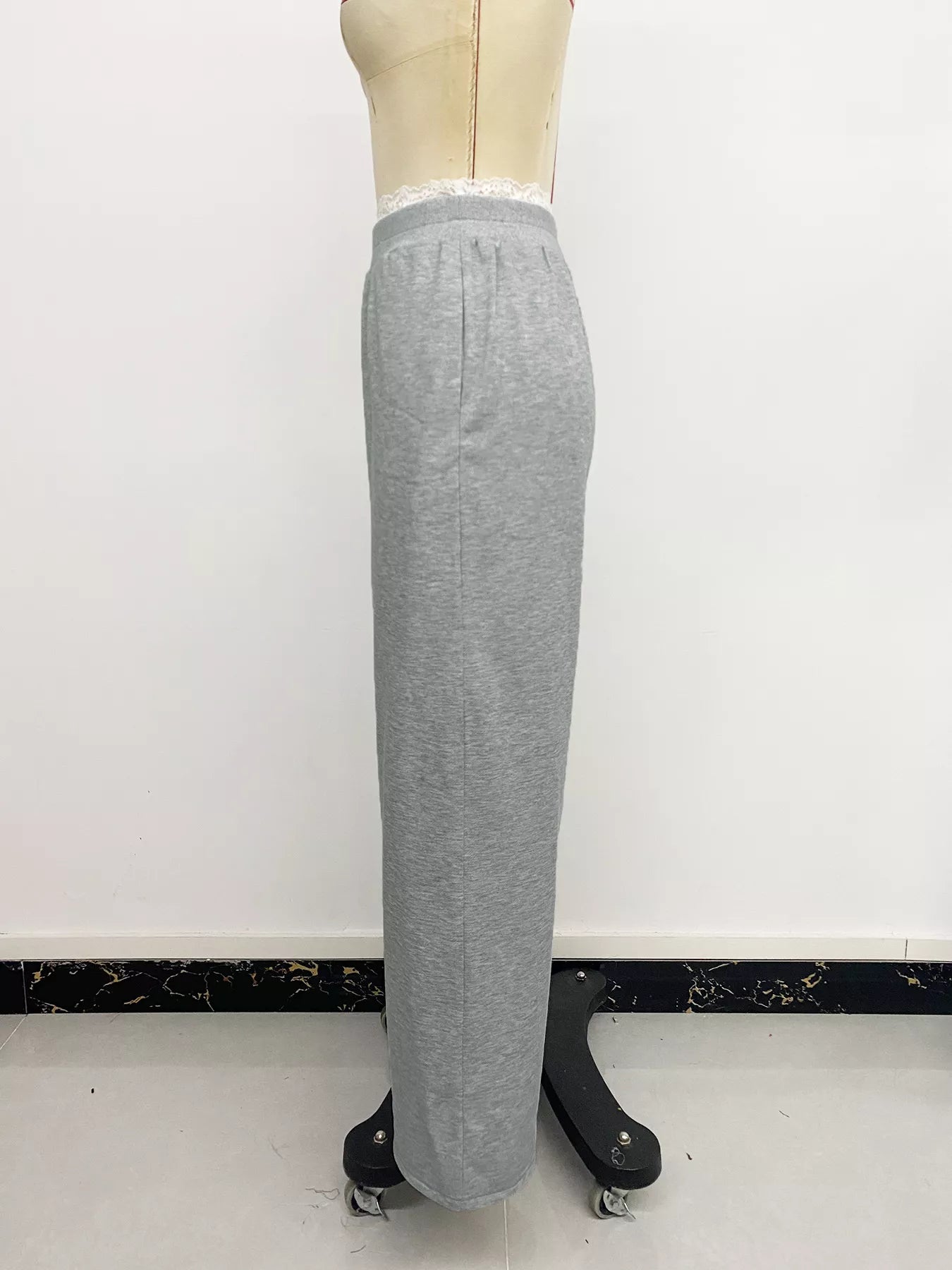 Lace Detail Wide Leg Casual Pants