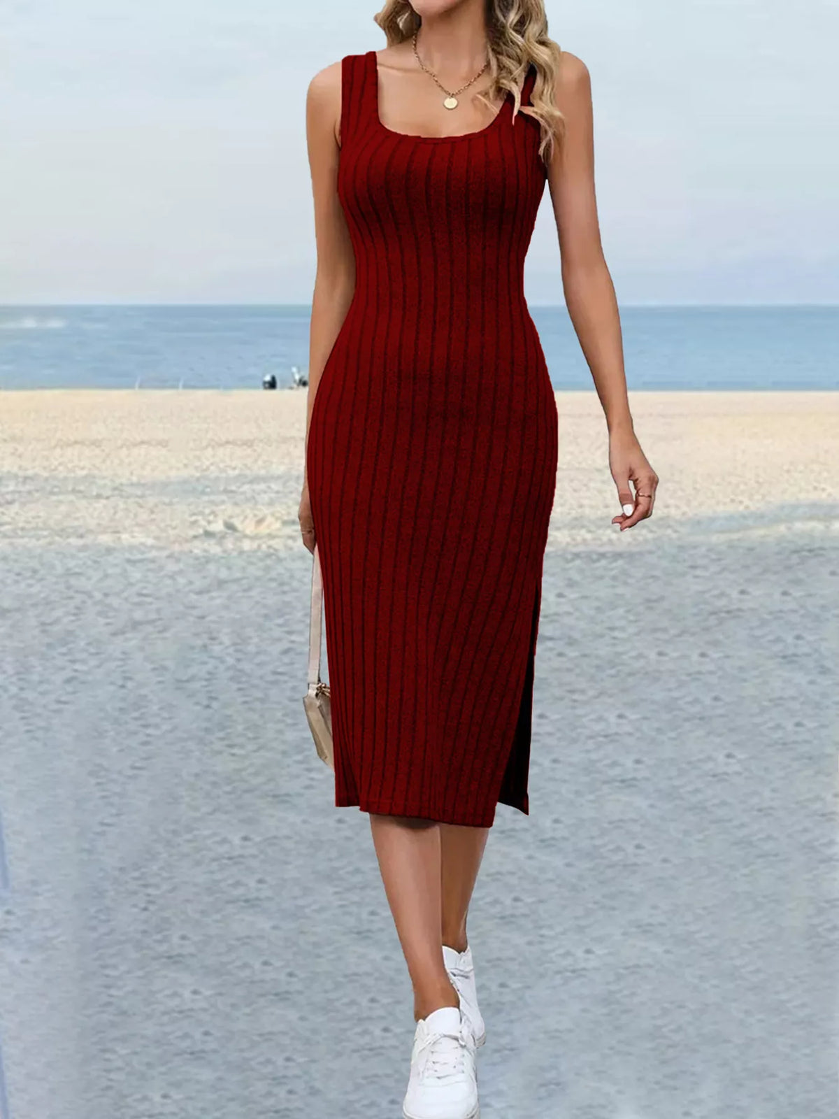 Slit Sleeveless Scoop Neck Dress