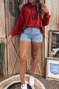 Ribbed Detail Drop Shoulder Cutout Back Sweatshirt