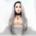 24-Inch Lace Front Synthetic Wig, Long Straight Silver Ombre