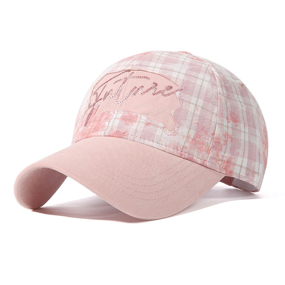 Plaid Baseball Cap with Sequin Detail