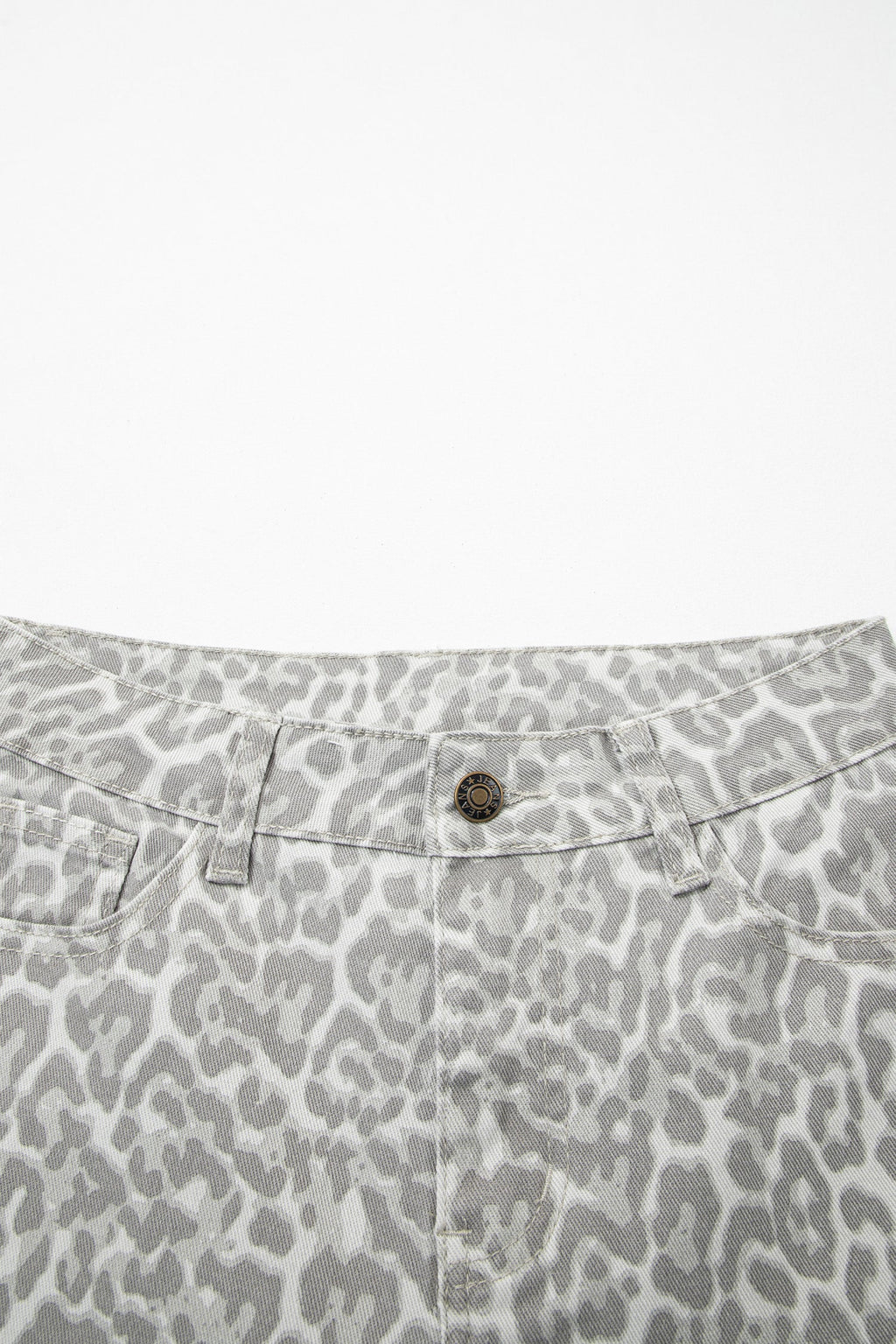 Gray Leopard Frayed Edge Wide Leg High Waist Jeans