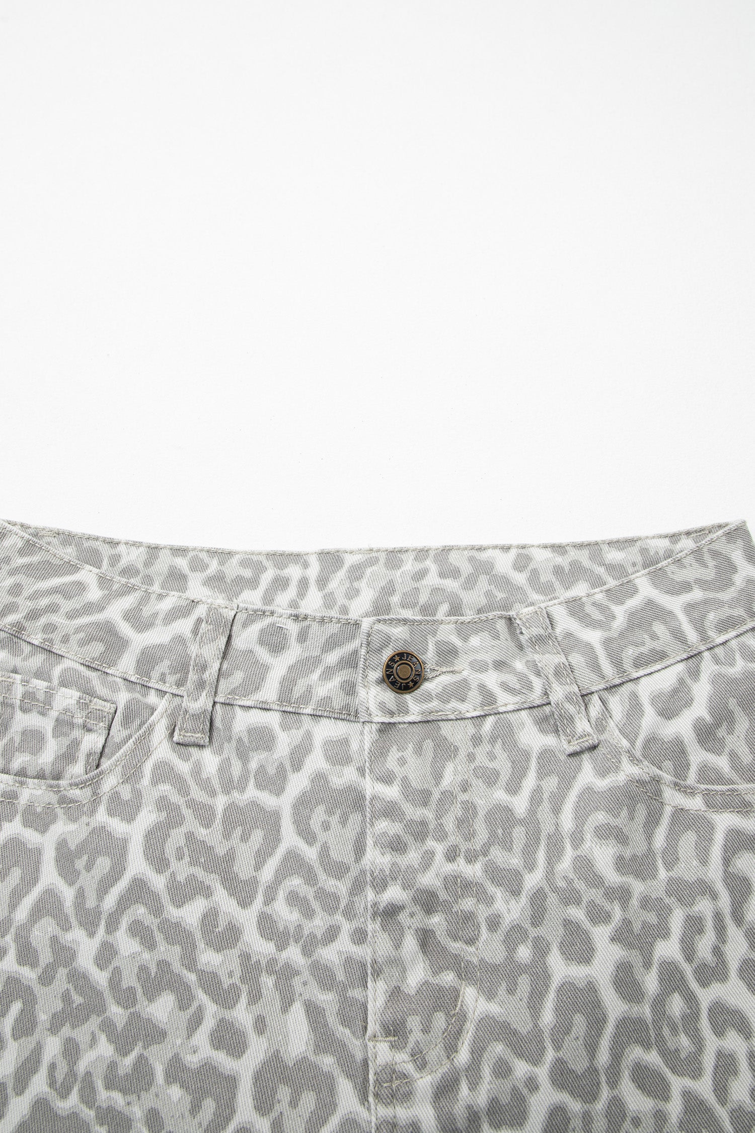 Gray Leopard Frayed Edge Wide Leg High Waist Jeans