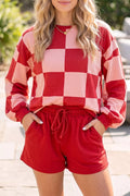 Checkerboard Top and Drawstring Shorts Cozy Set