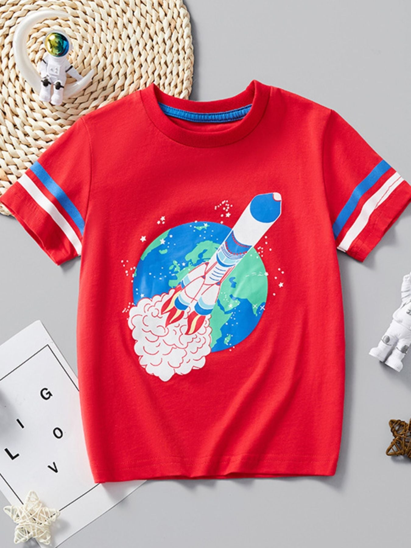 Children's Rocket Graphic Short Sleeve Casual T-Shirt