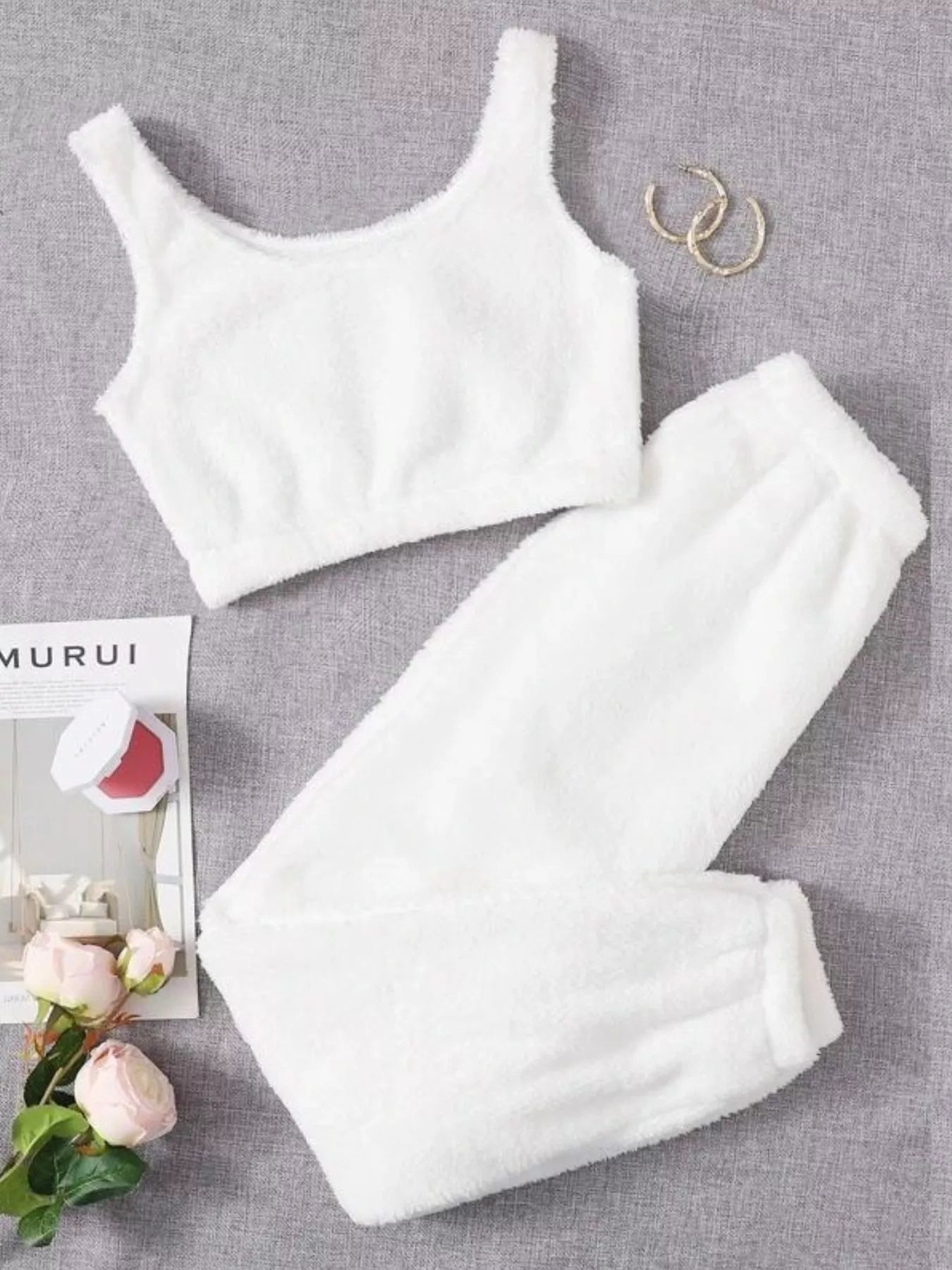 Cozy Plush Cropped Tank and Pants Lounge Set