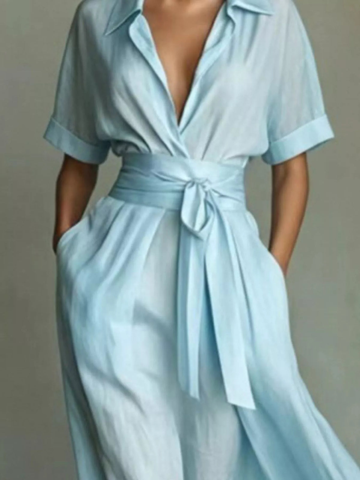 Collared Neck Maxi Shirt Dress
