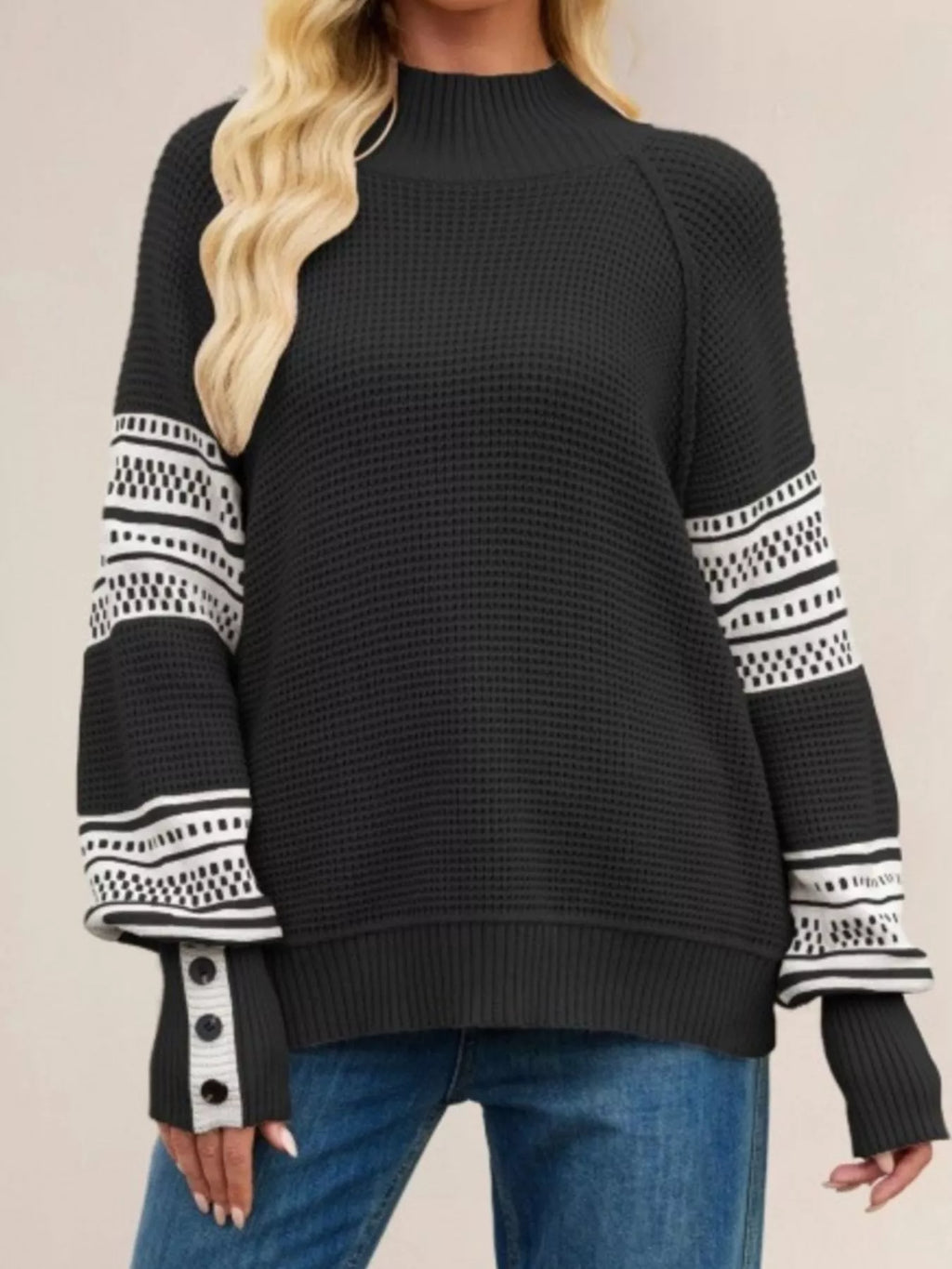 Waffle Knit Mock Neck Sweater