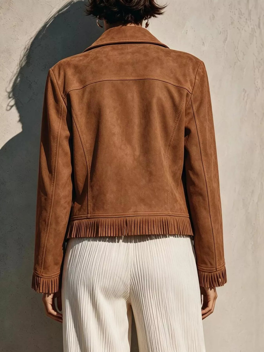 Faux Suede Fringe Moto Jacket