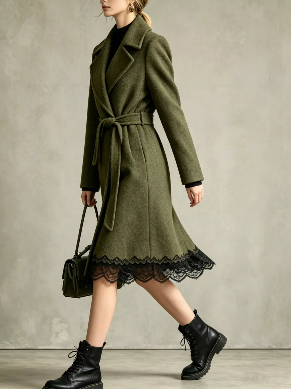 Lace Hem Tie Waist Coat