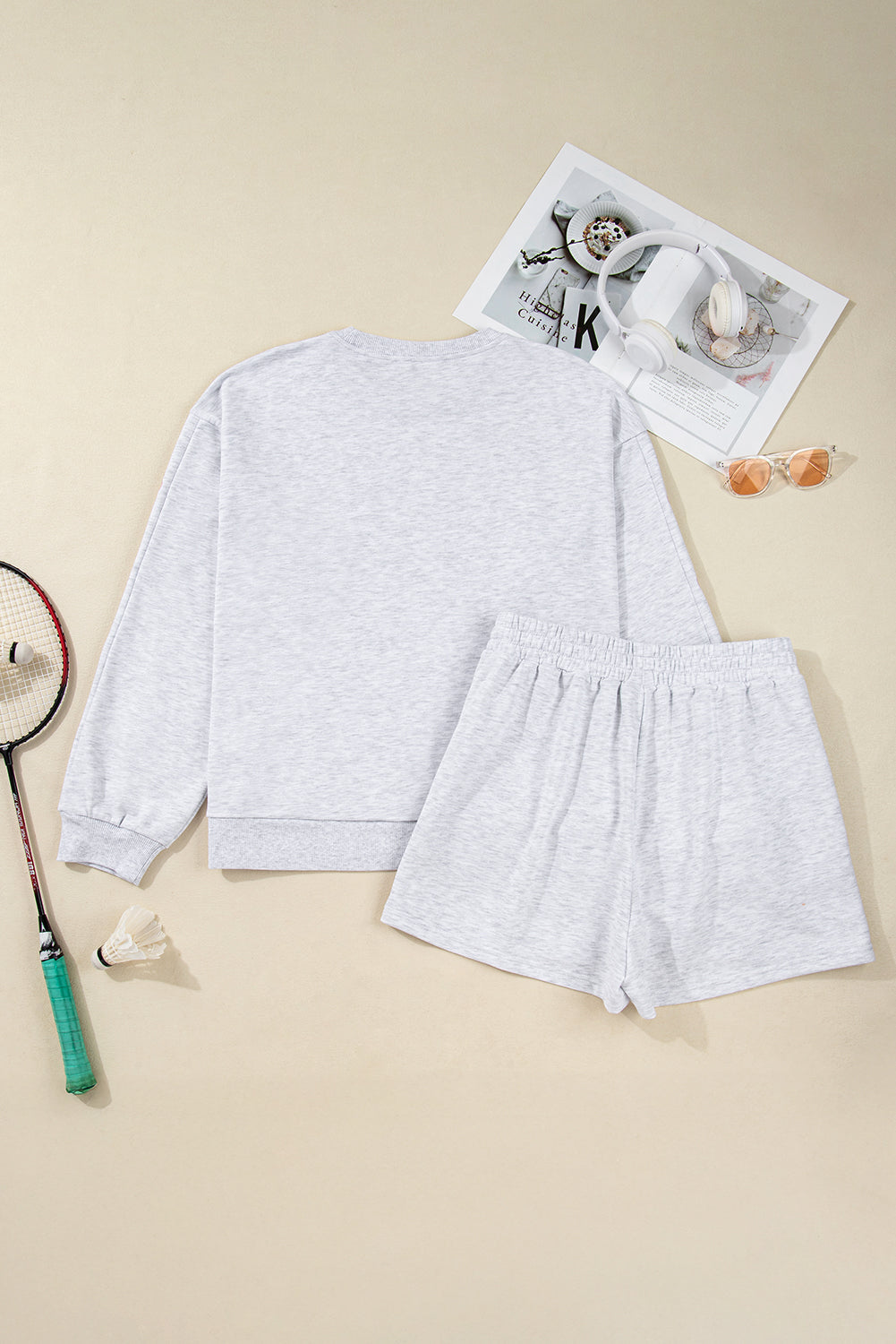 Plus Size Bow Tie Embroidered Pullover and Shorts Set