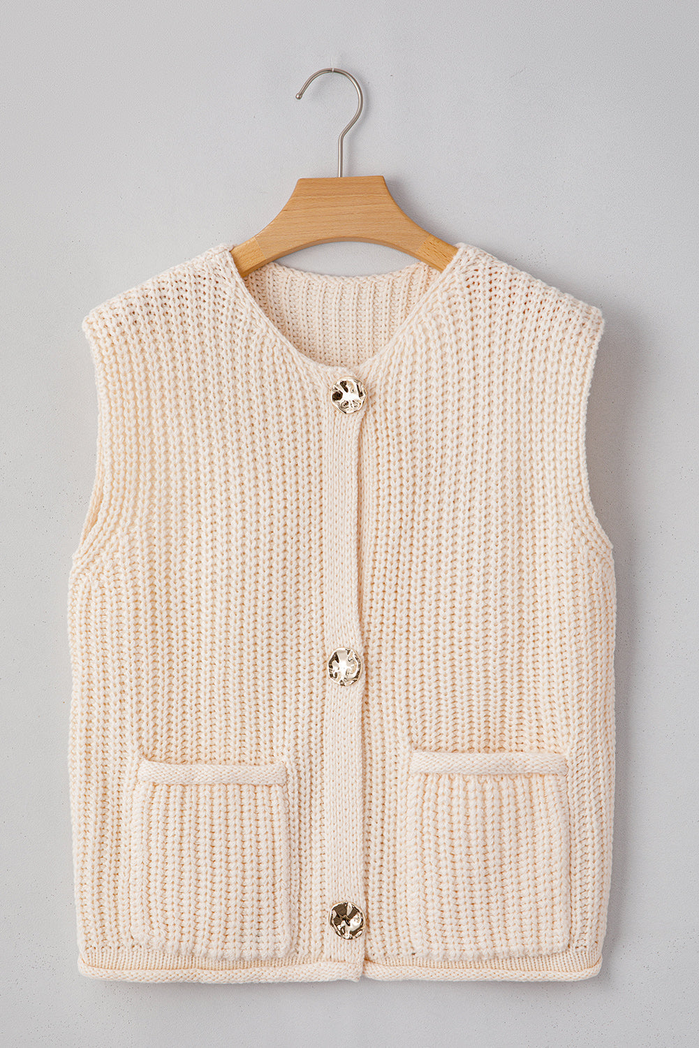 Solid Textured Buttoned Oversized Sweater Vest