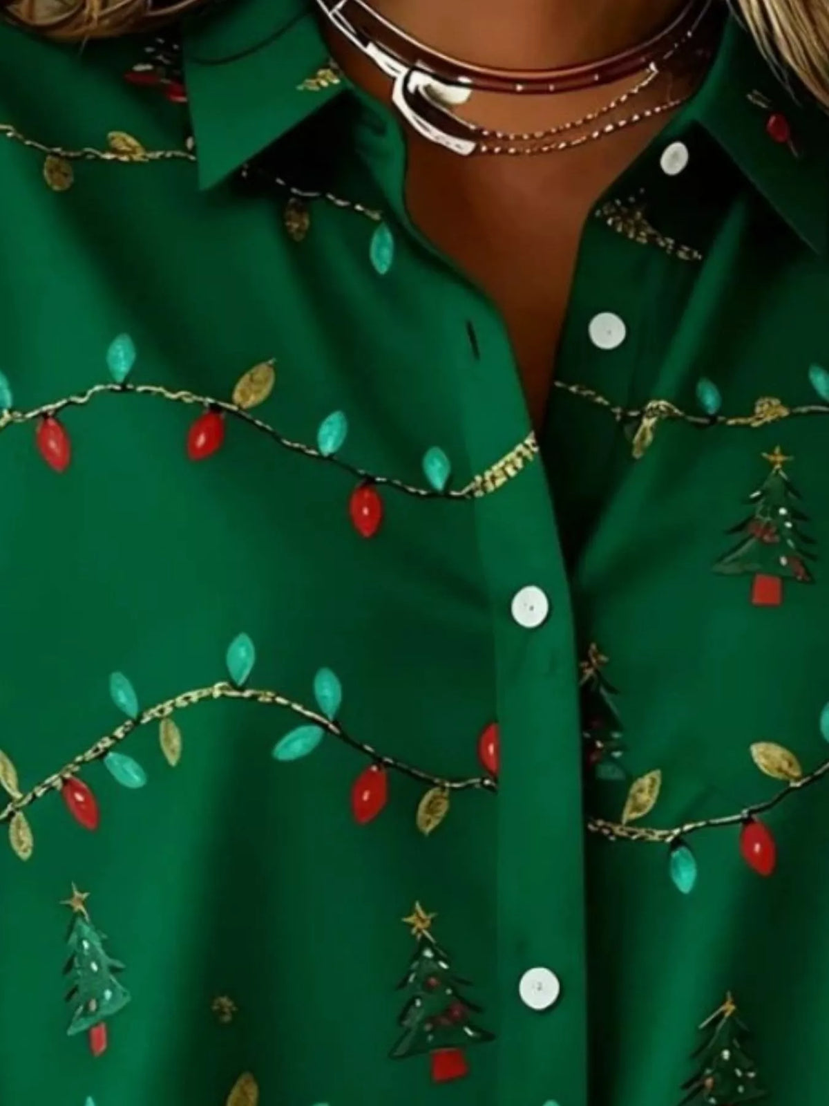 Full Size Christmas Tree Print Long Sleeve Button-Down Shirt Plus Size