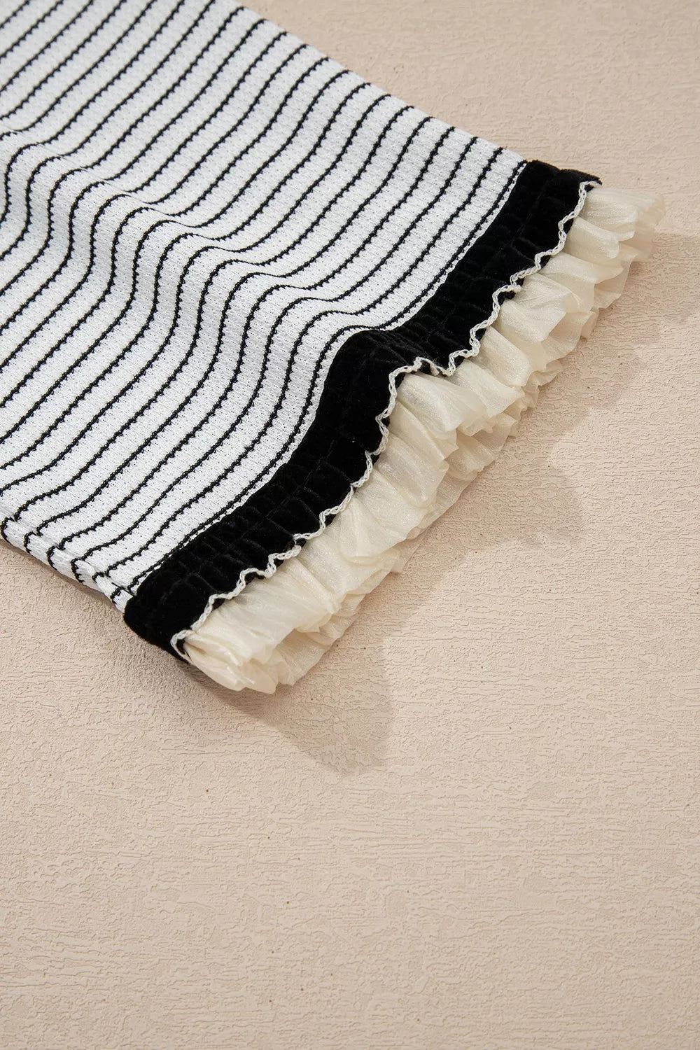 Stripe Contrasted Ruffle Trim Loose Long Sleeve Top