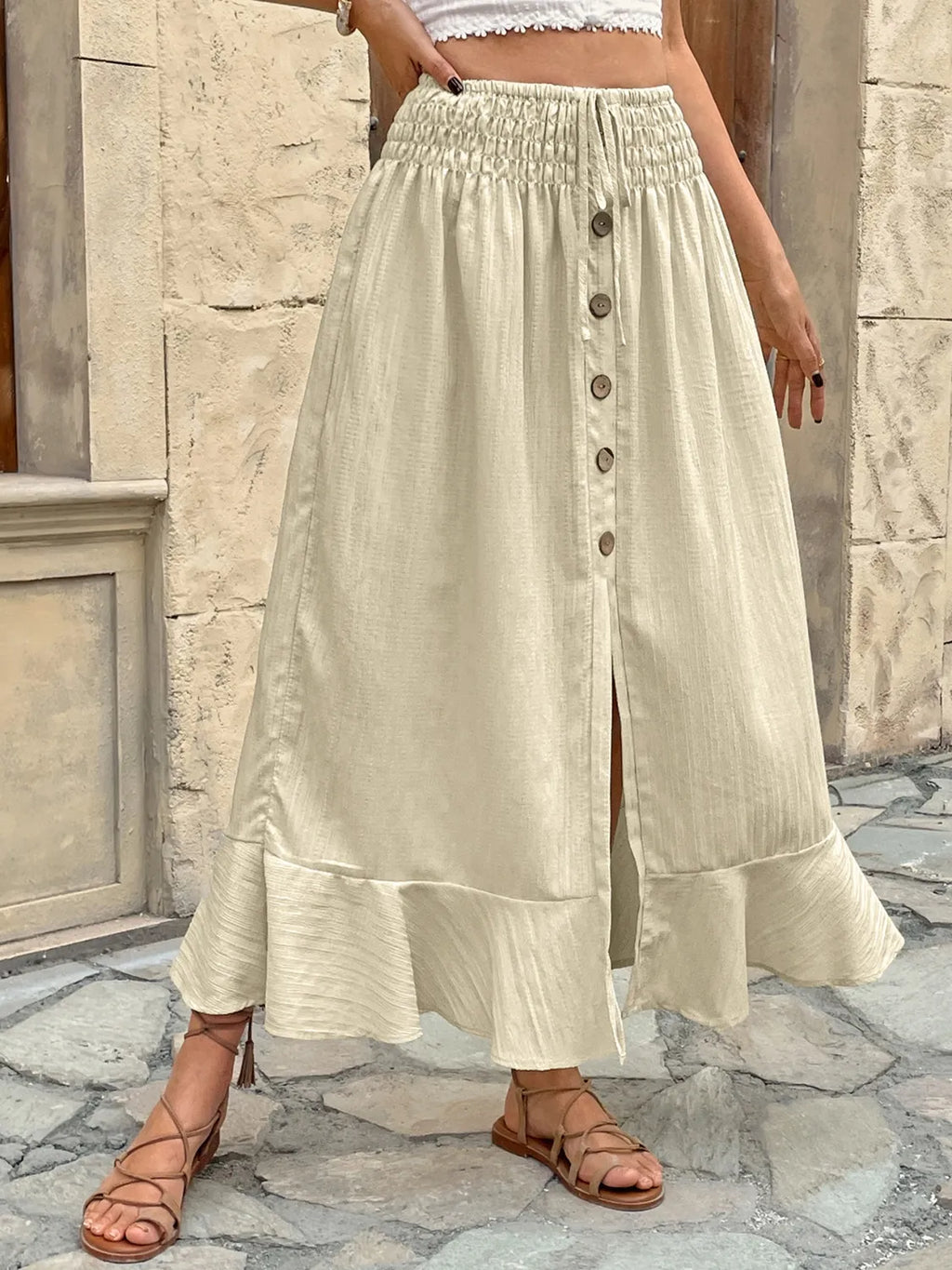 Ruffled Hem Slit Skirt