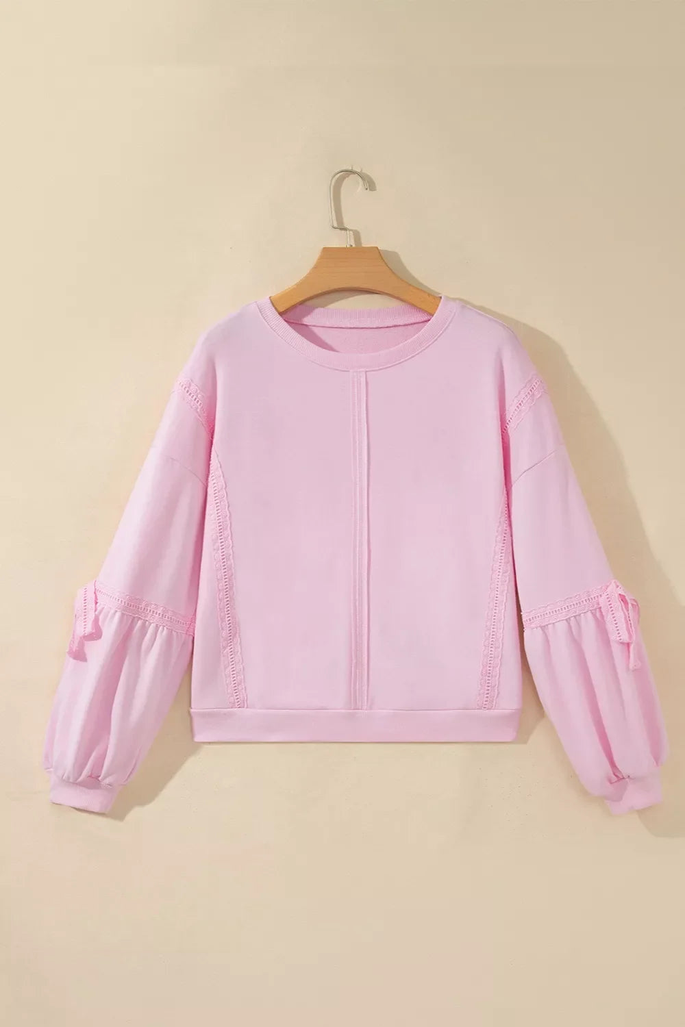 Solid Color Raw Seam Lace Detail Loose Casual Sweatshirt
