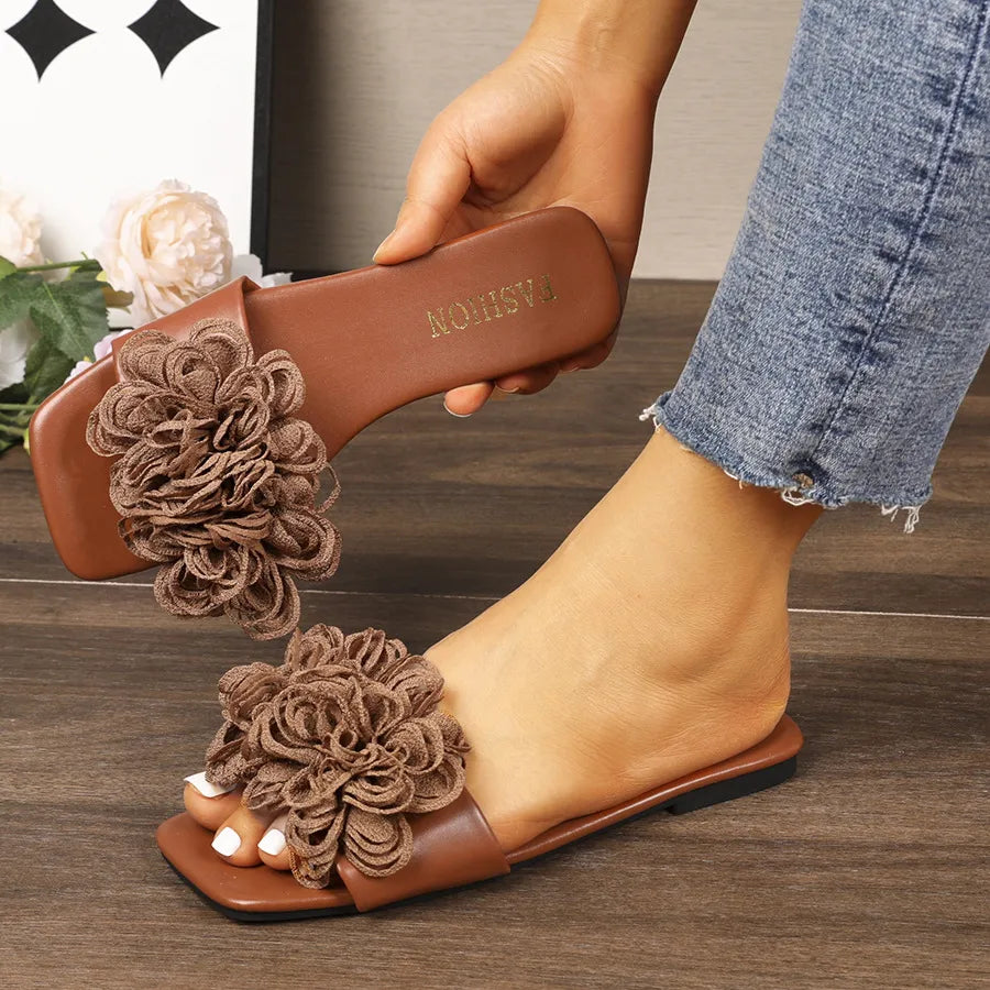 Floral Embellished Flat Sandals