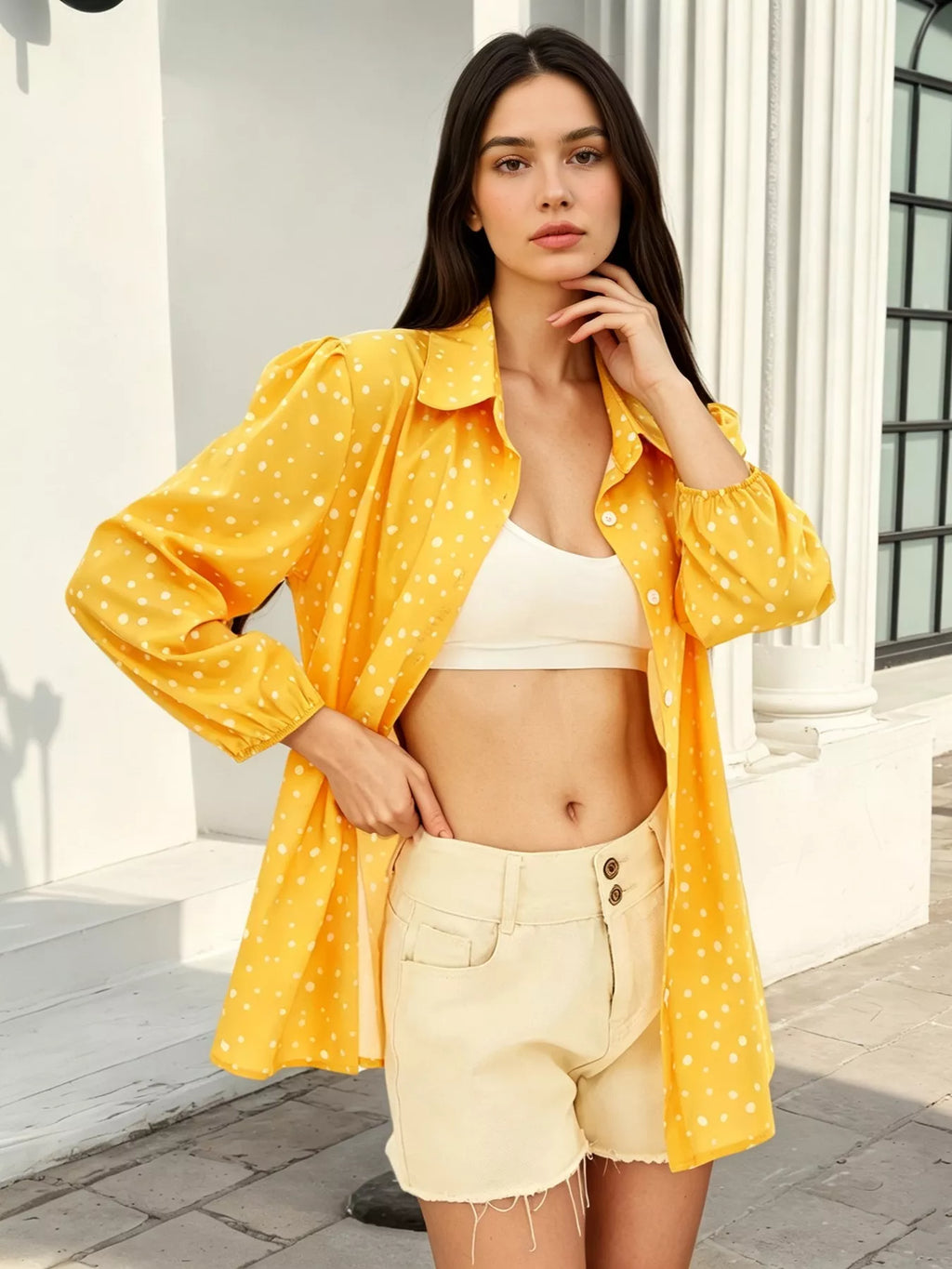 Polka Dot Puff Sleeve Shirt
