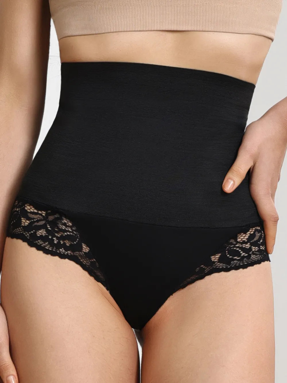 Lace Trim High Waist Seamless Shaping Panty