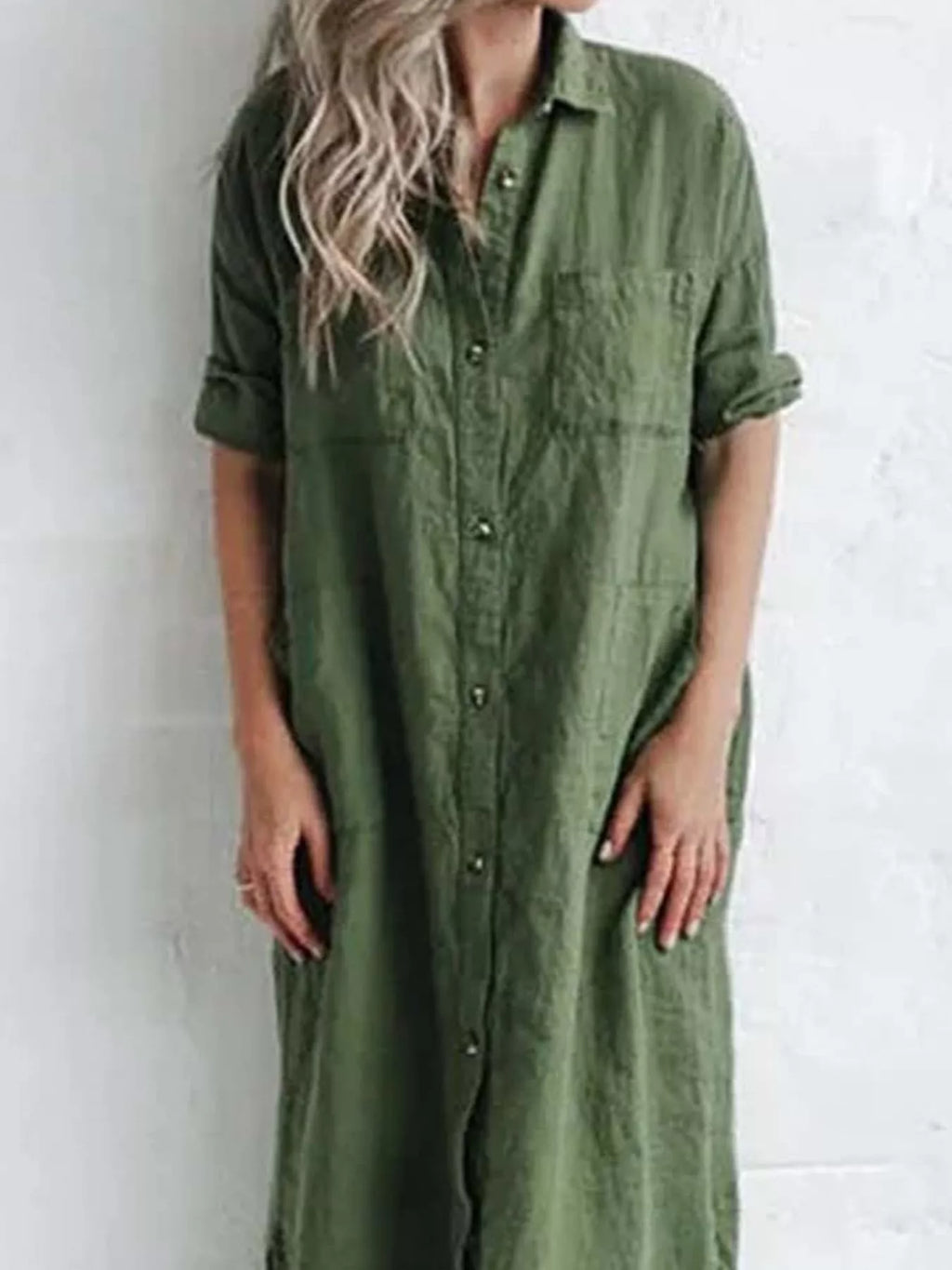 Full Size Casual Button-Down Maxi Shirt Dress Plus Size