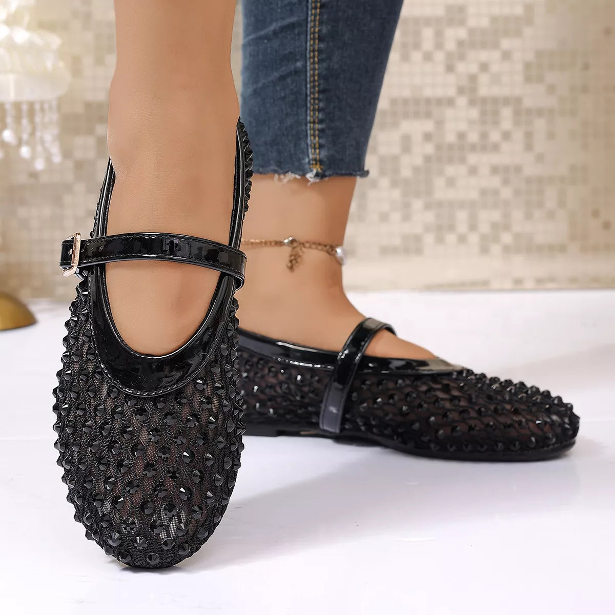 Sparkling Mesh Mary Jane Sneakers