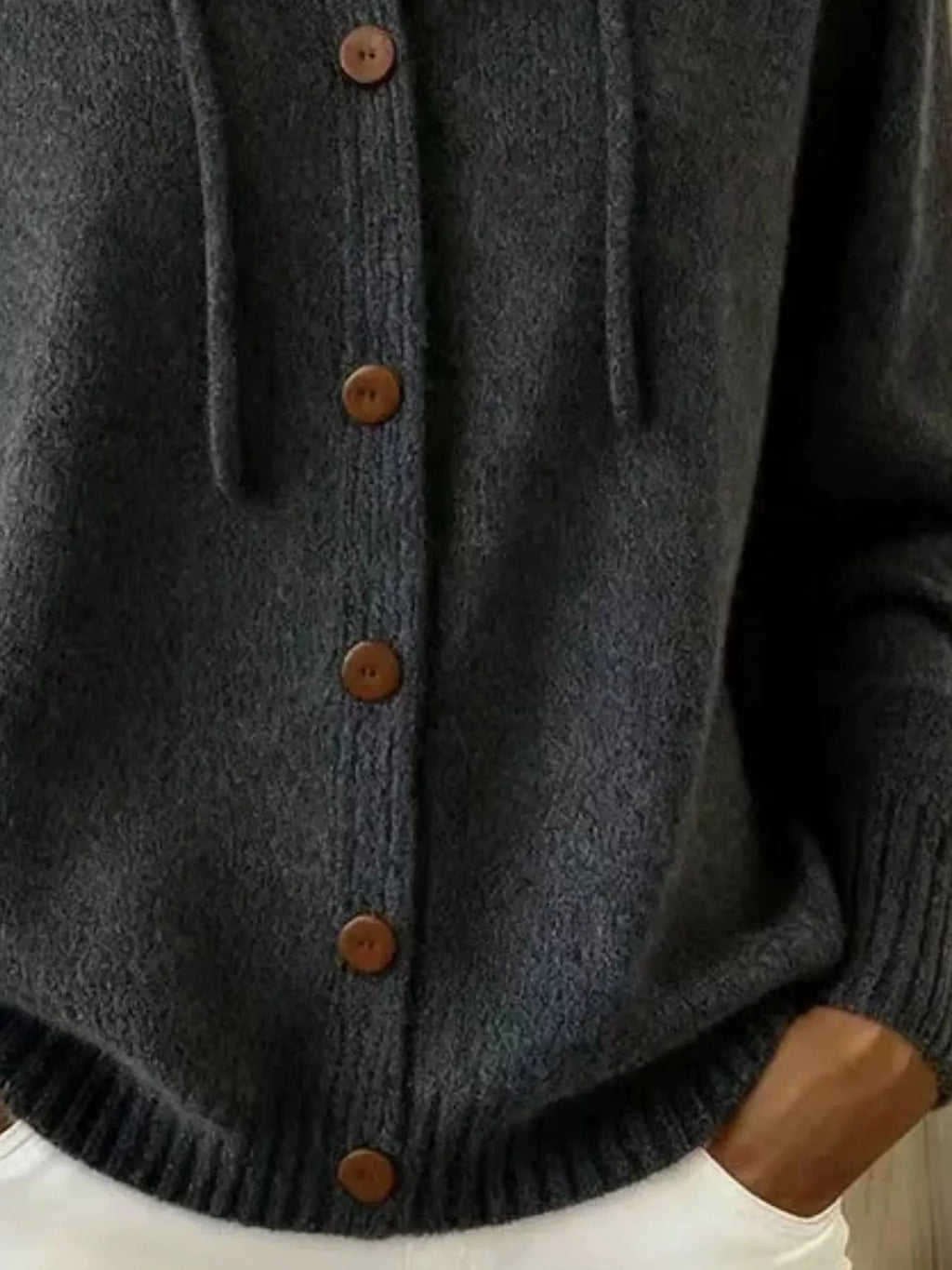 Full Size Hooded Button-Down Knit Cardigan Plus Size