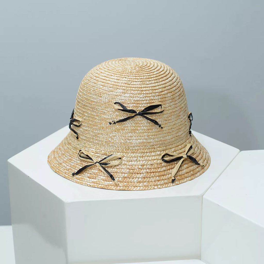 Bowknot Decor Straw Bucket Hat