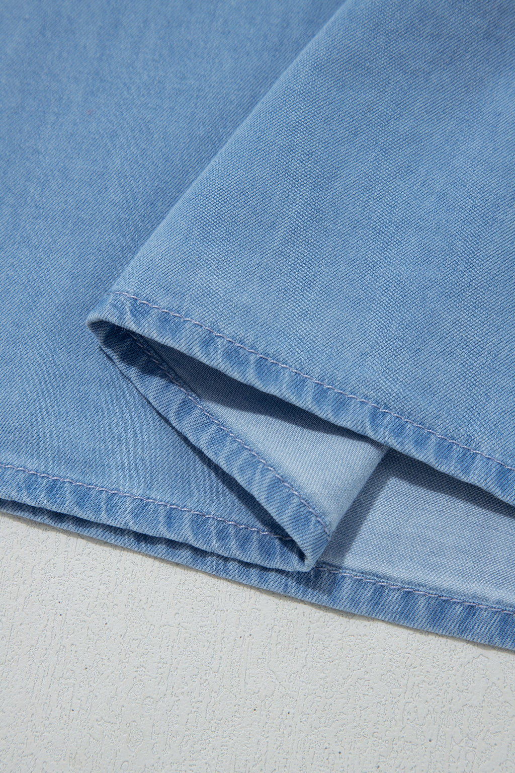 Beau Blue Western Ruffle V Neck Long Sleeve Chambray Blouse