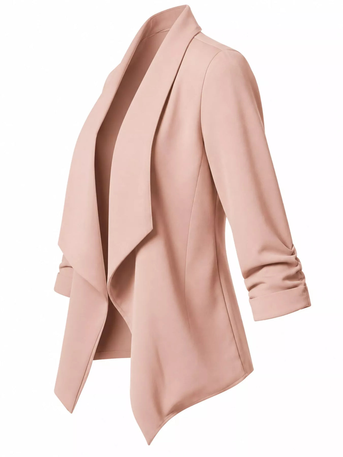 Full Size Open Front Drape Blazer with 3/4 Ruched Sleeves Plus Size