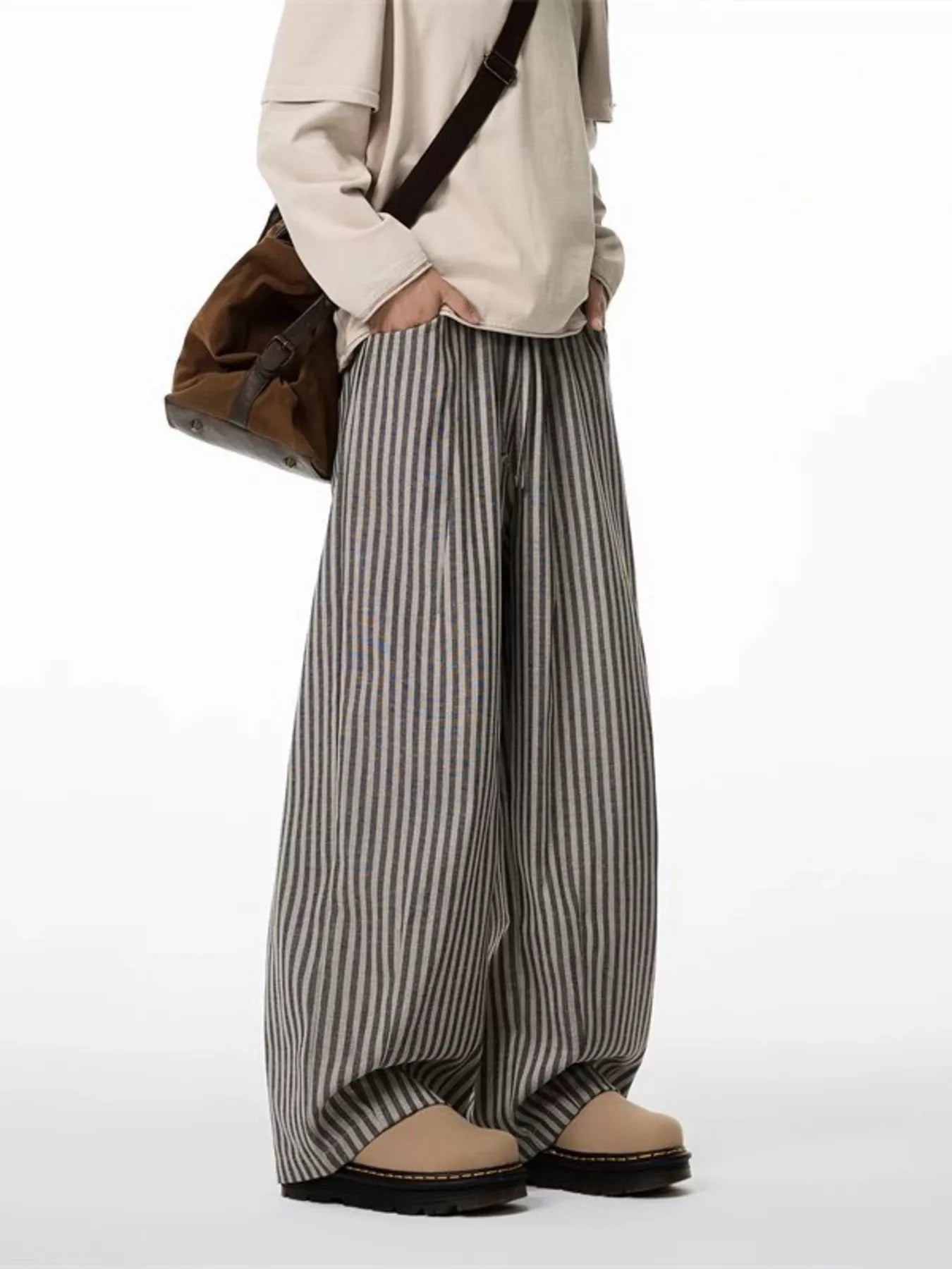 Men's Plus Size Striped Wide-Leg Casual Pants