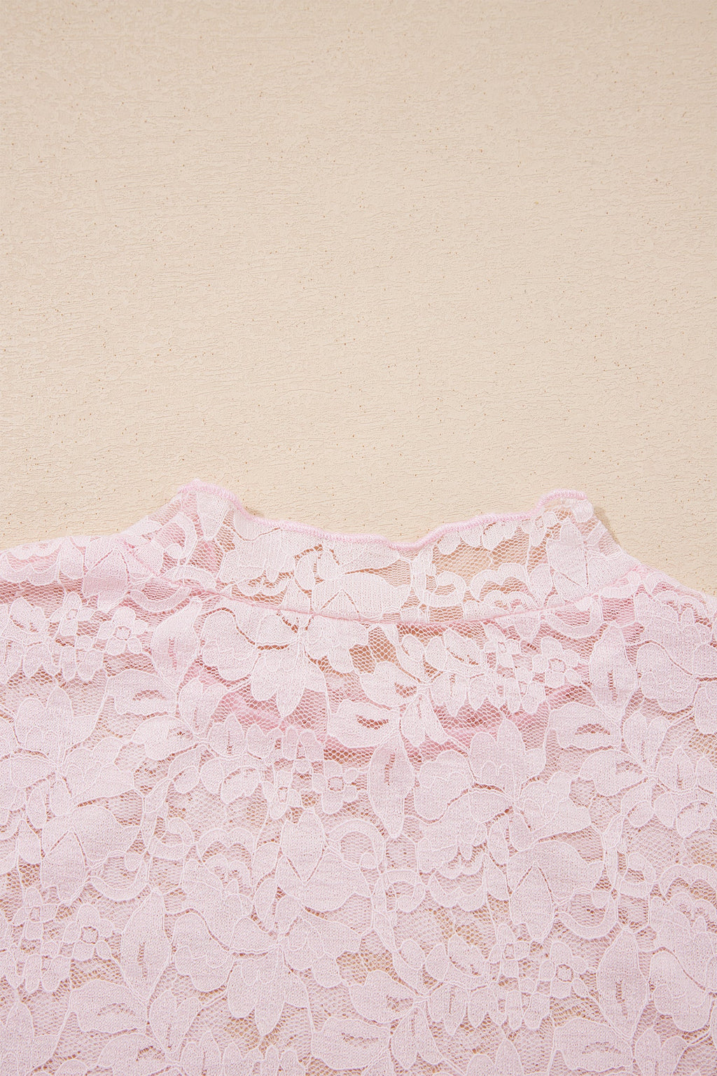Light Pink Floral Lace Long Sleeve Stand Neck Pullover Top