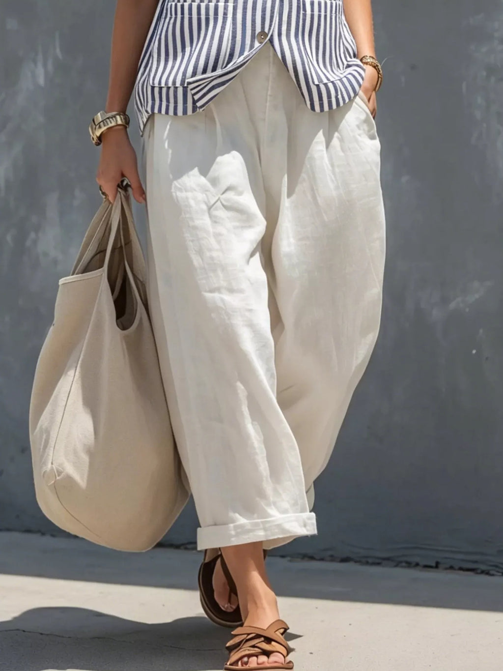 Striped Button Down Vest and Pants Set