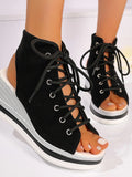 Lace Up Open Toe Wedge Sandals