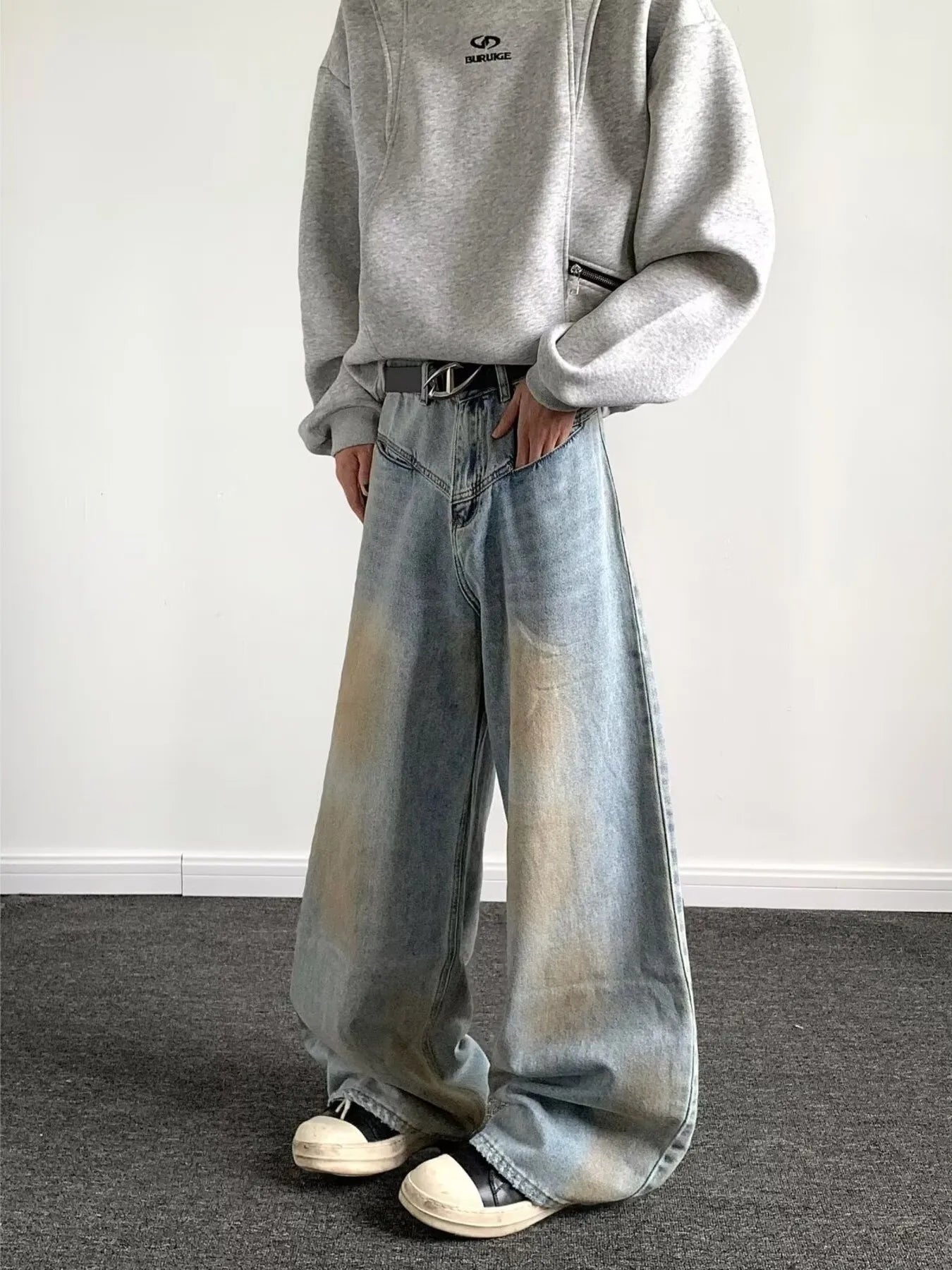 Men's Full Size Wash Wide Leg Jeans Plus Size