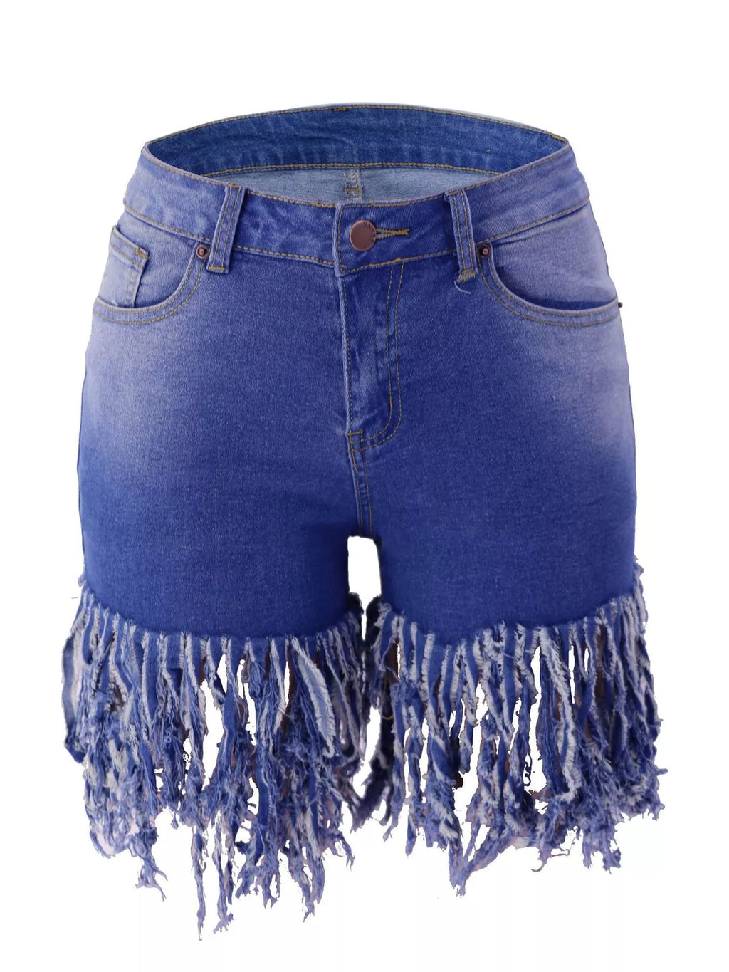 Fringed Hem Denim Shorts