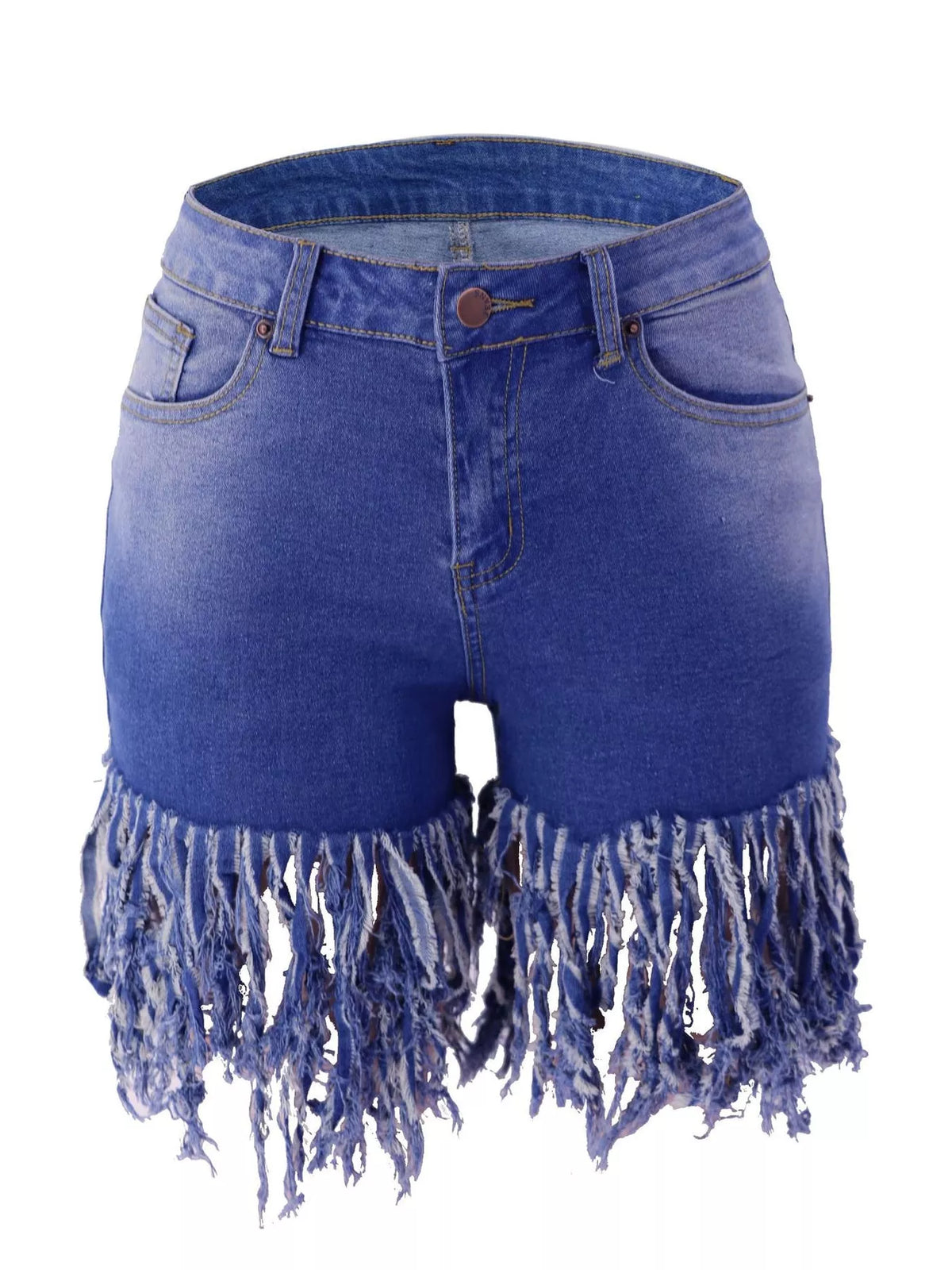 Fringed Hem Denim Shorts