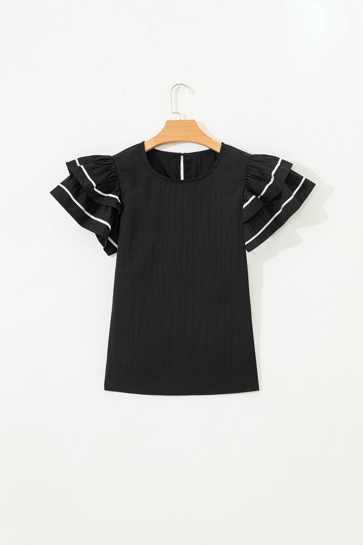 Contrast Trim Ruffle Short Sleeve Blouse