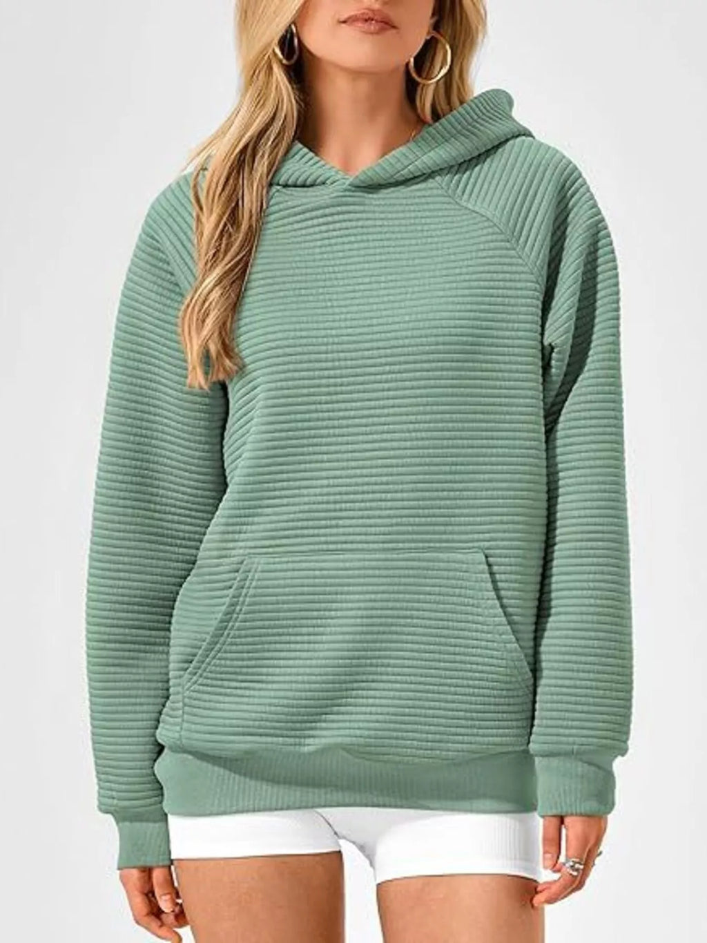Texture Kangaroo Pocket Raglan Sleeve Hoodie