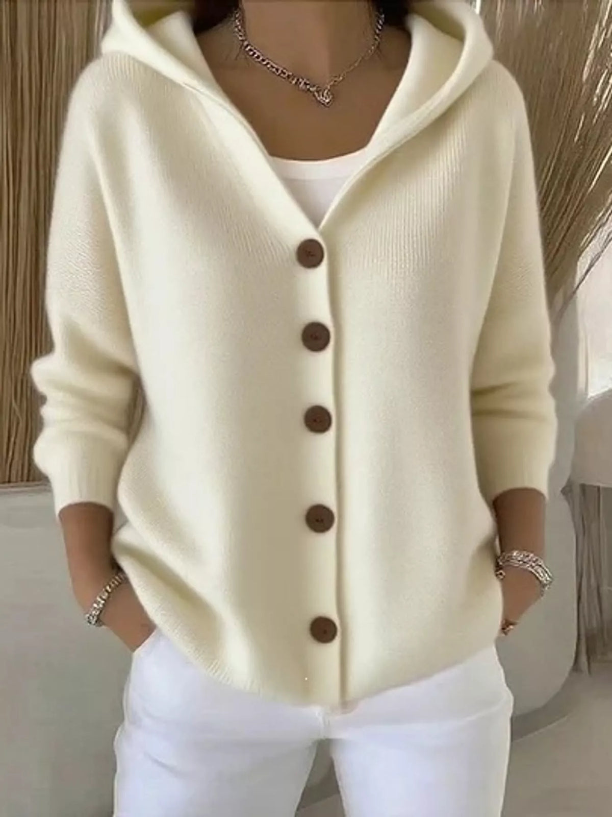 Full Size Hooded Button-Down Knit Cardigan Plus Size