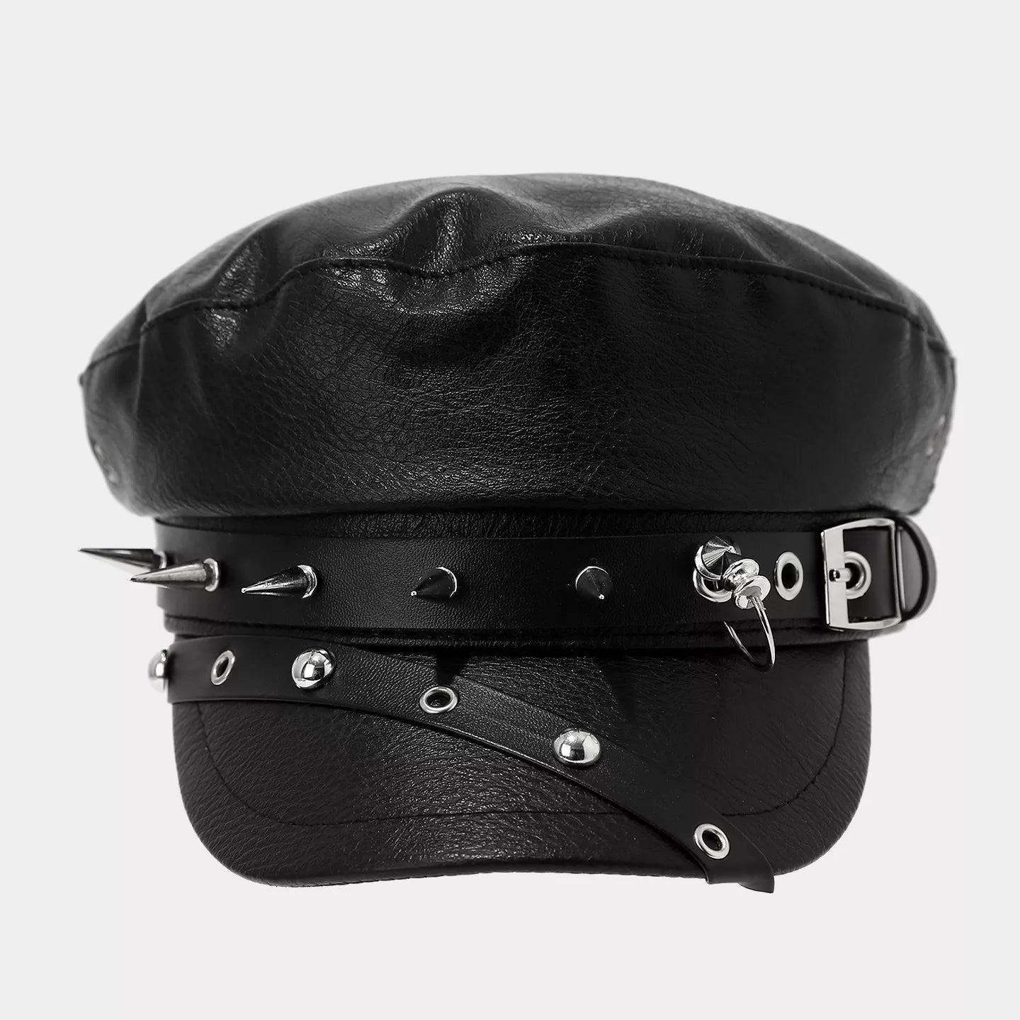 Studded Embellished Faux Leather Hat