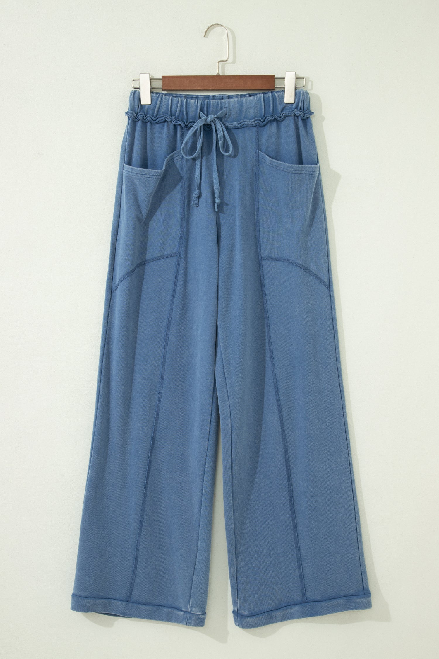 Ashleigh Blue Mineral Wash Drawstring Retro High Waist Wide Leg Western Pants