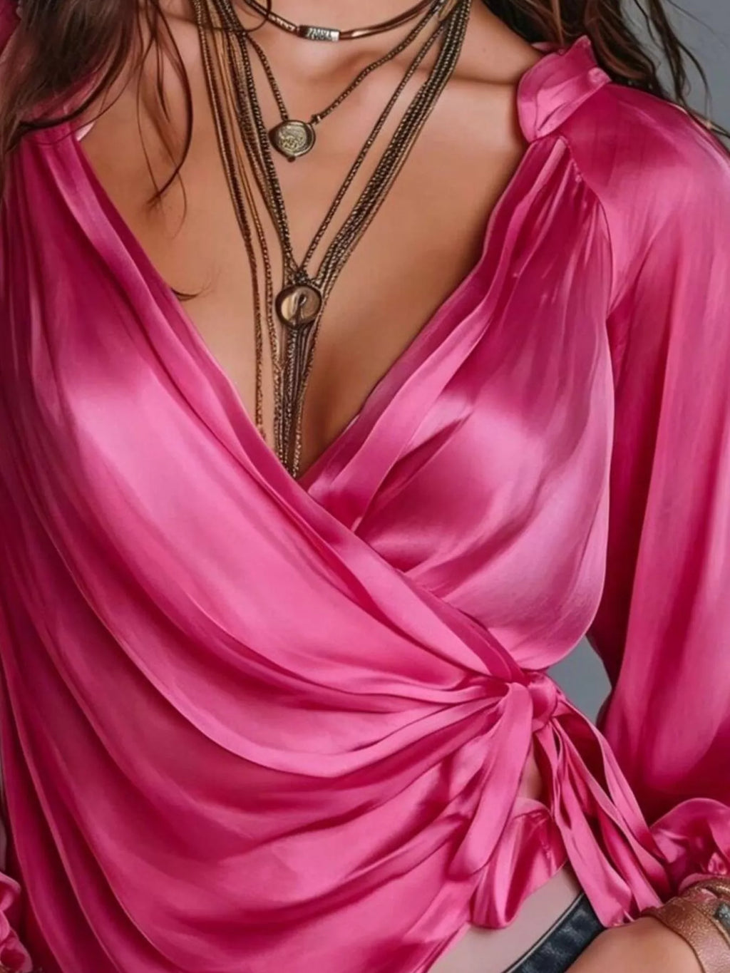 Satin Balloon Sleeve Blouse