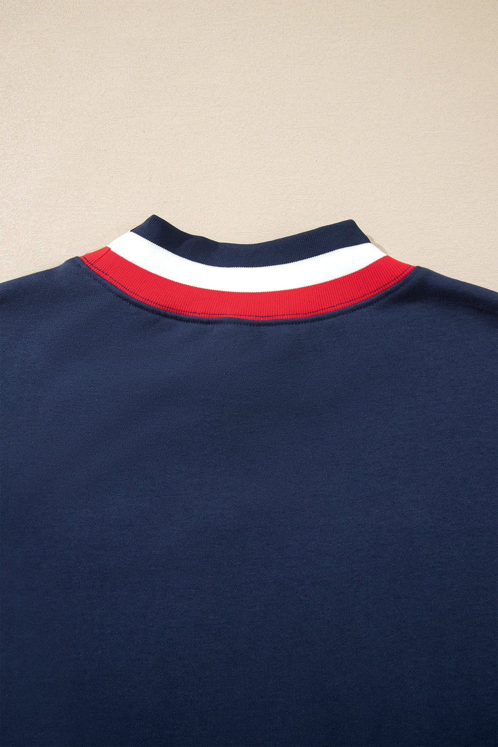 Dirty blue USA Slogan Patch Embroidery Colorblock High Neck Long Sleeve Sweatshirt