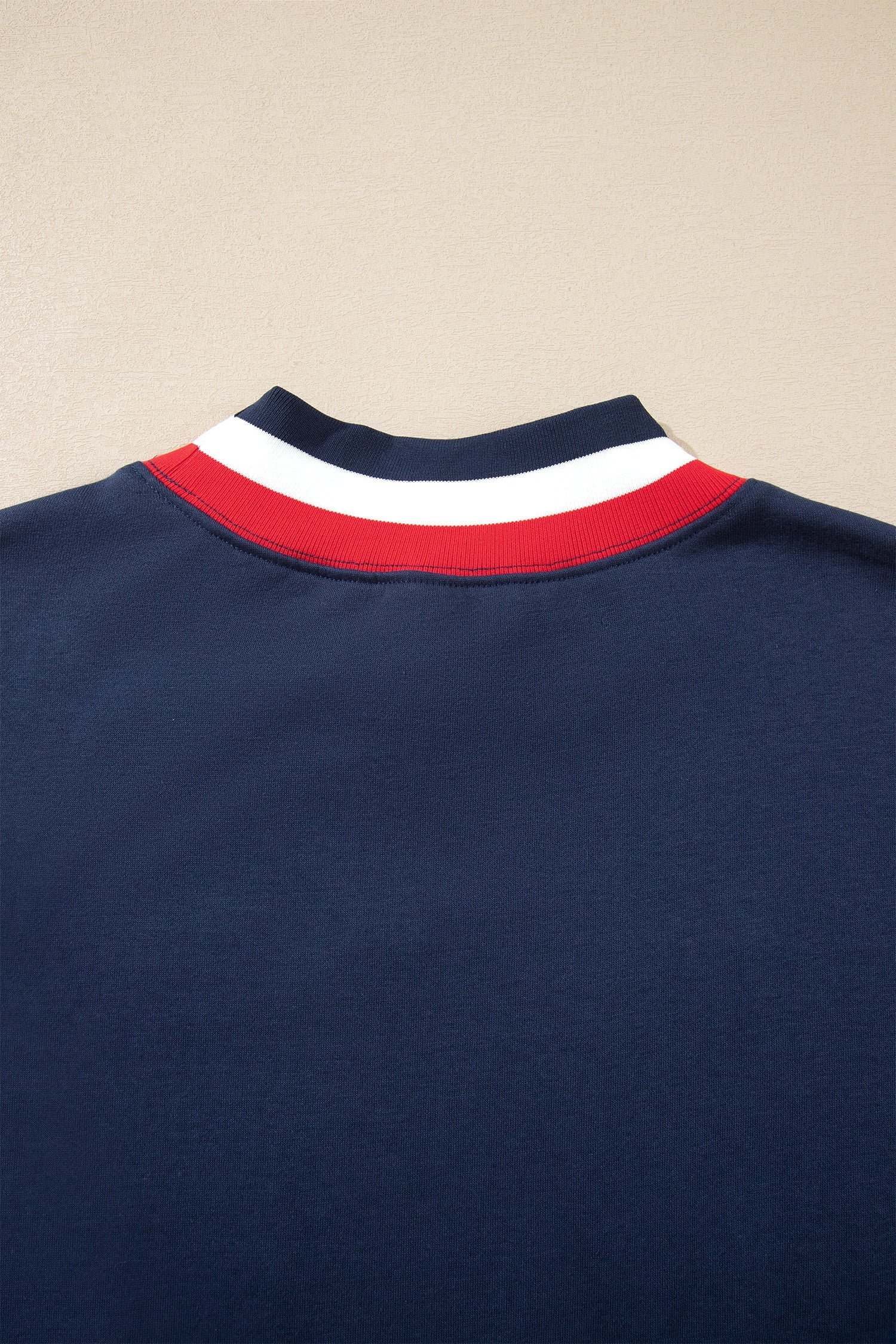 Dirty blue USA Slogan Patch Embroidery Colorblock High Neck Long Sleeve Sweatshirt