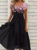Elegant Full Size Floral V-Neck Midi Dress Plus Size