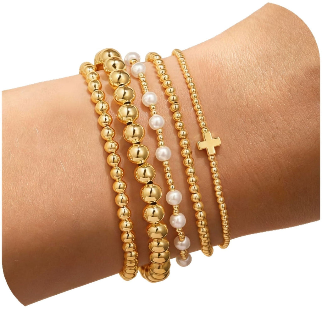 Gold Beaded Multi-layer Cross Bracelet