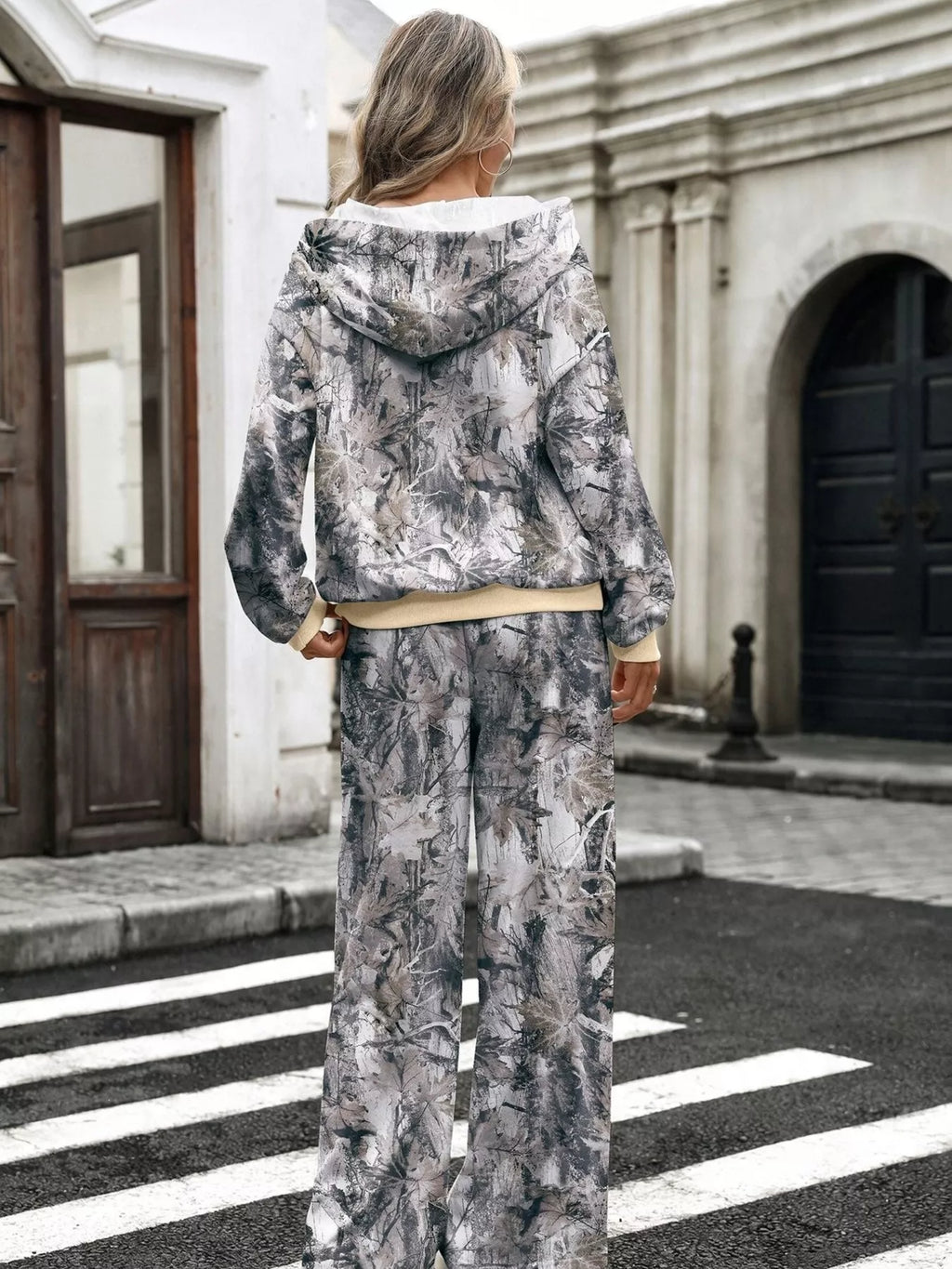 Printed Long Sleeve Hoodie and Pants Set