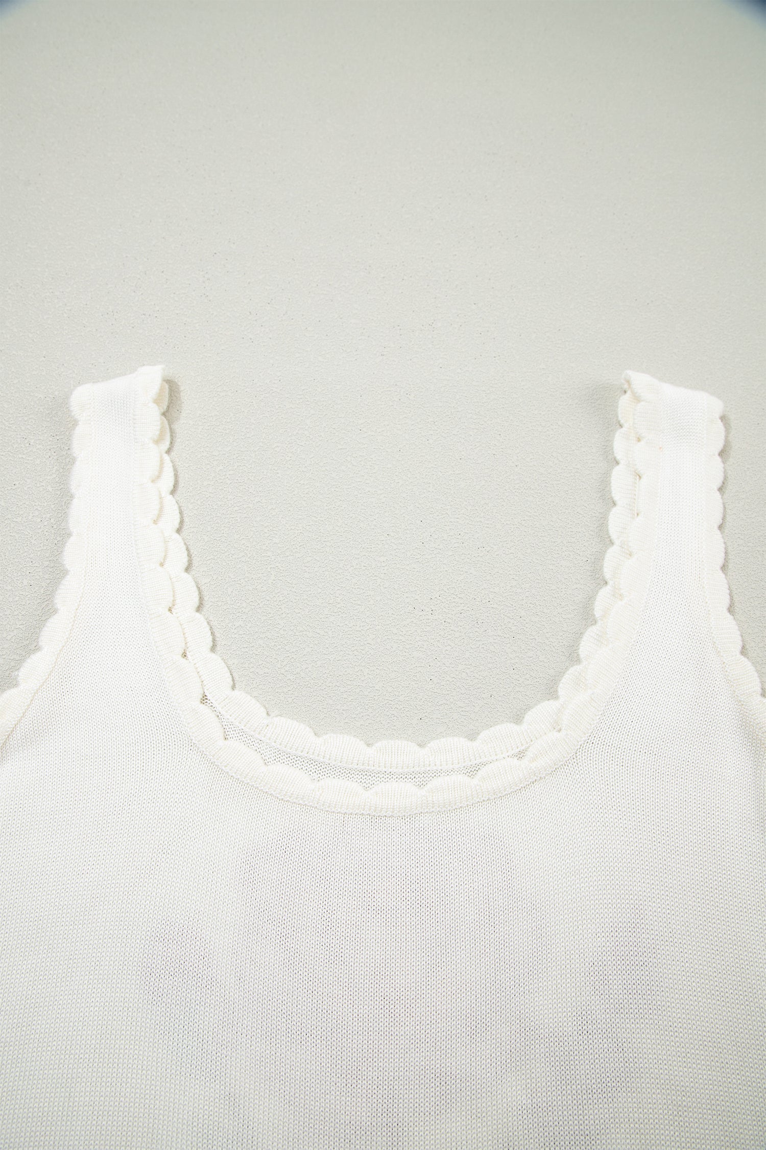 White Retro Floral Print Scalloped Square Neck Knit Sweater Vest