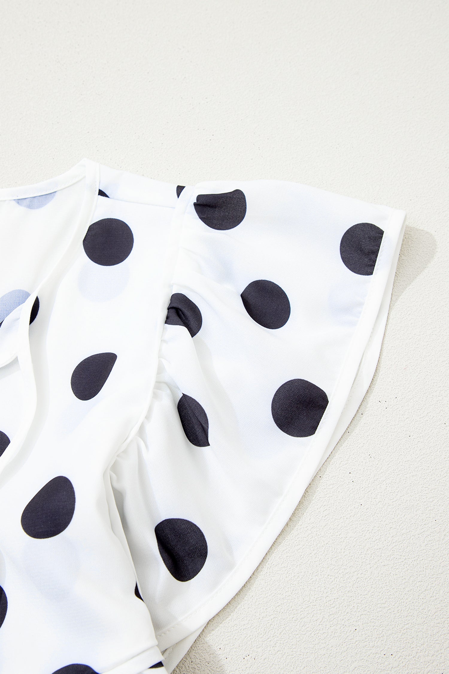 White Polka Dot Print Flutter Sleeve Striped Patchwork Babydoll Blouse