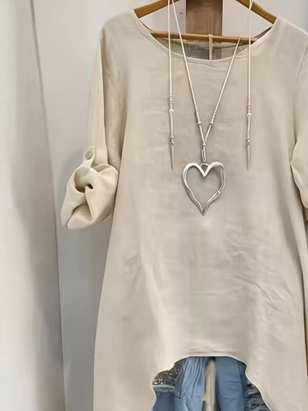 High-Low Hem Roll-Up Sleeves Blouse